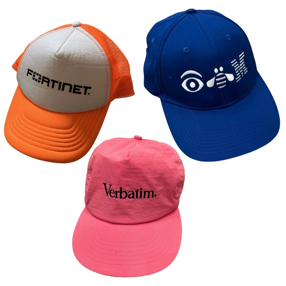 VTG Trucker Hat Lot Mesh Verbatim Fortinet Retro IBM Blue Cap Tech Computers
